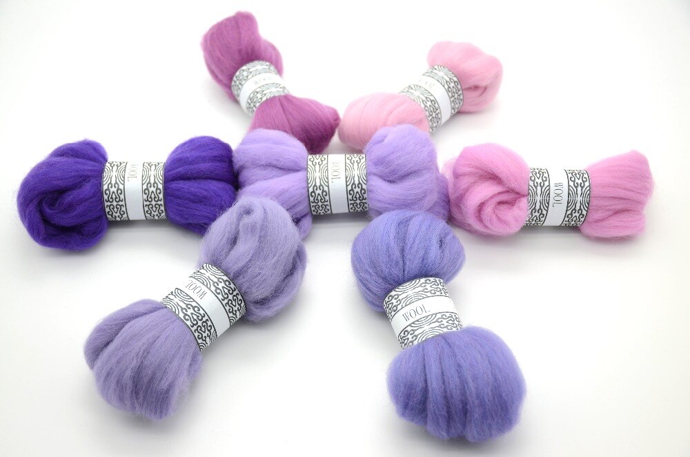 Paars violet Serie kleurrijke wol top DIY Naaldvilten merino wolvilt poke poke fun handwerk 10g/7 stks