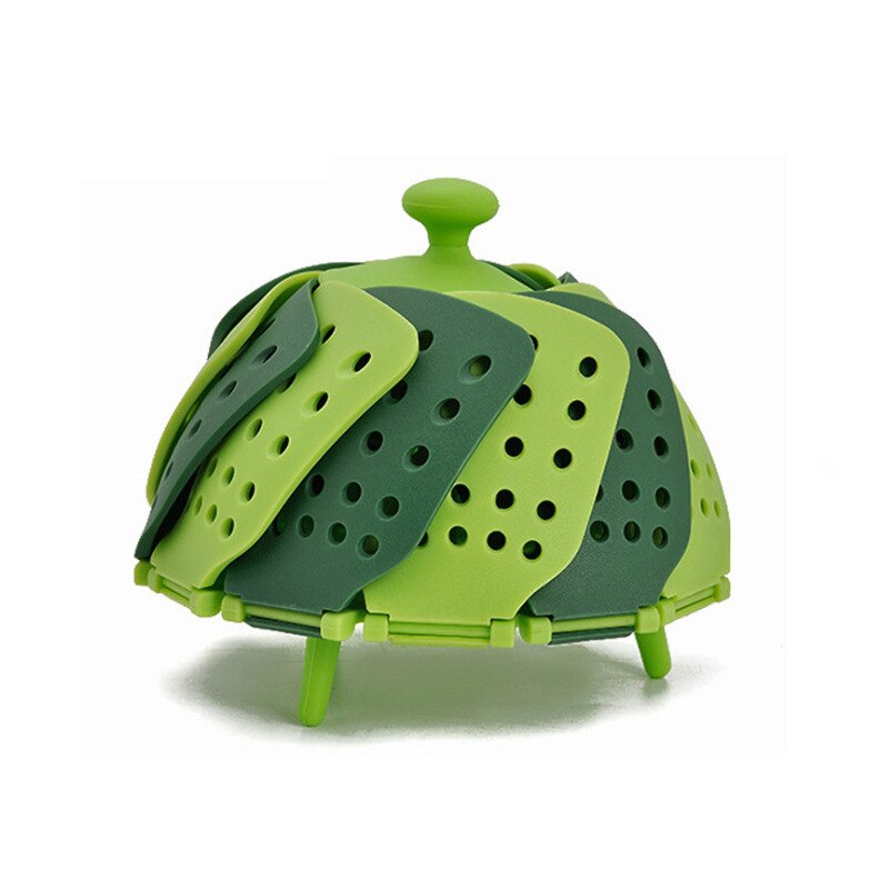 Kookgerei Plastic Stomen Voedsel Mand Mesh Siliconen Kraan Stoomboot Vouwen Voedsel Groente Vapor Fornuis Schotel Opvouwbare Stoomboot: Green