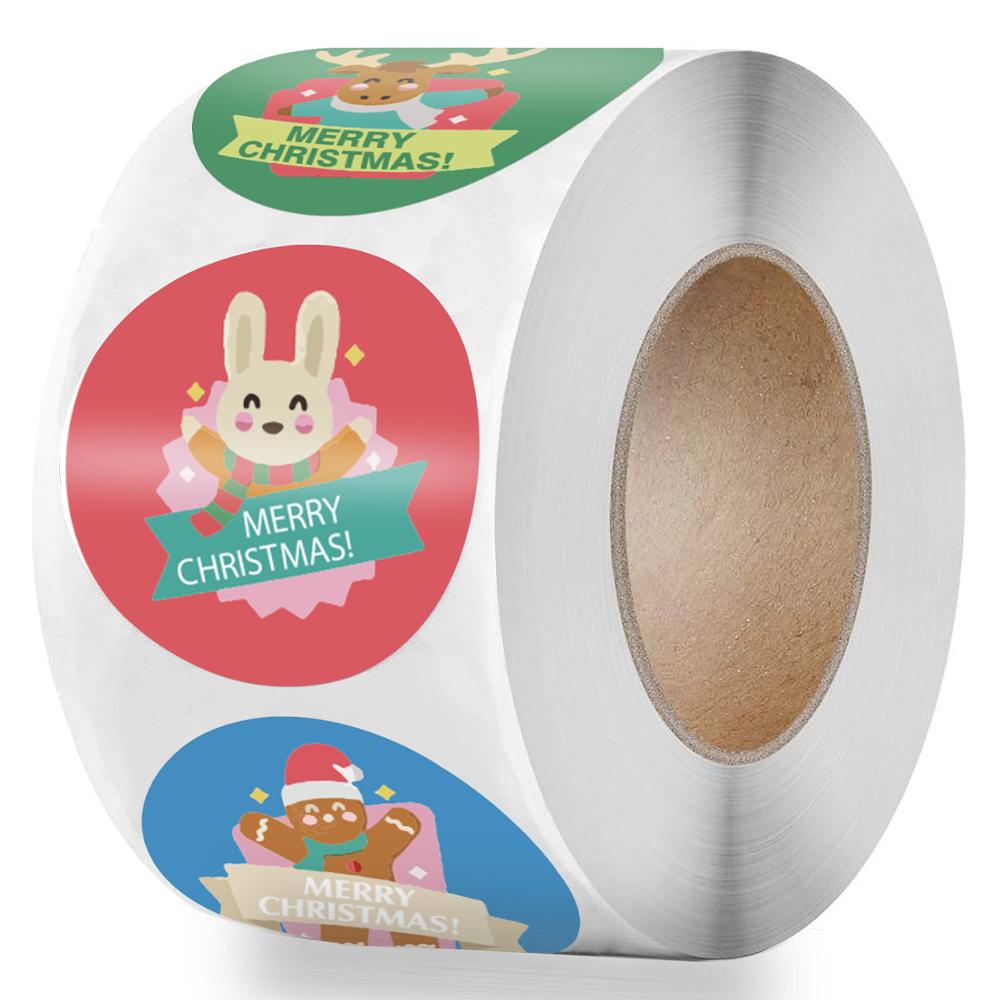 50-500 stuks 6 ontwerpen sticker sneeuwvlok kerstlabel geschenkdoos decoratie sticker gelukkige kerstdag dierenstickers papier: Donkerrood