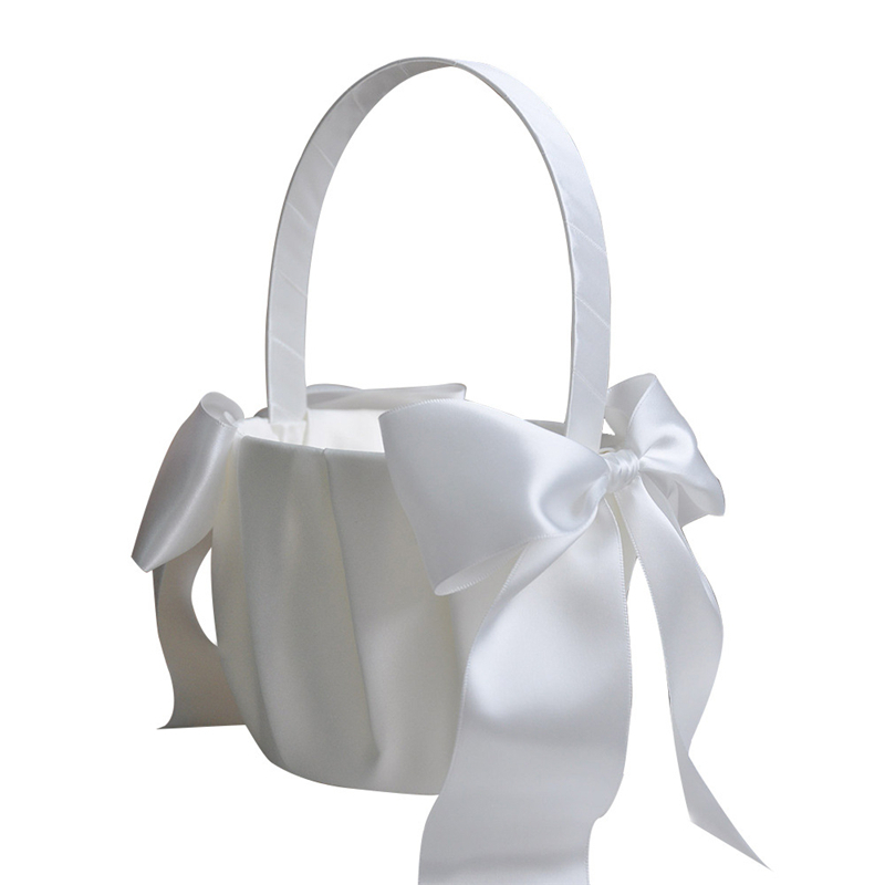 Cesta de flores blancas para niñas, cesta de boda sencilla con perlas para flores, decoraciones de para ceremonia de boda de mano para novia/niños: Morado
