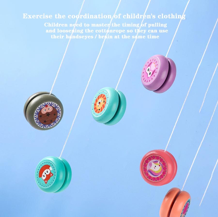 Yoyo de madera de dibujos animados, juguetes nostálgicos, juguetes profesionales de Metal