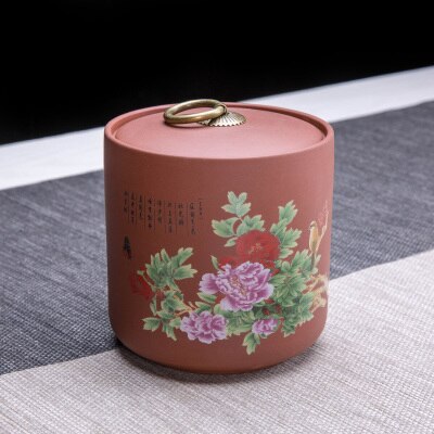 Ceramic Tea Canister Tea Pot Ceramic Yixing Zisha Pu'er Tea Jar Chinese Style Restoring Ancient Ways Porcelain Can Easy To Carry: zinihuakaifugui