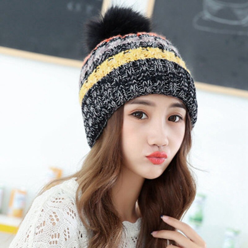 Cable Knitted Bobble Hat Plain Mens Womens Kids Beanie Warm Winter Pom Wooly Cap: HT9594BK