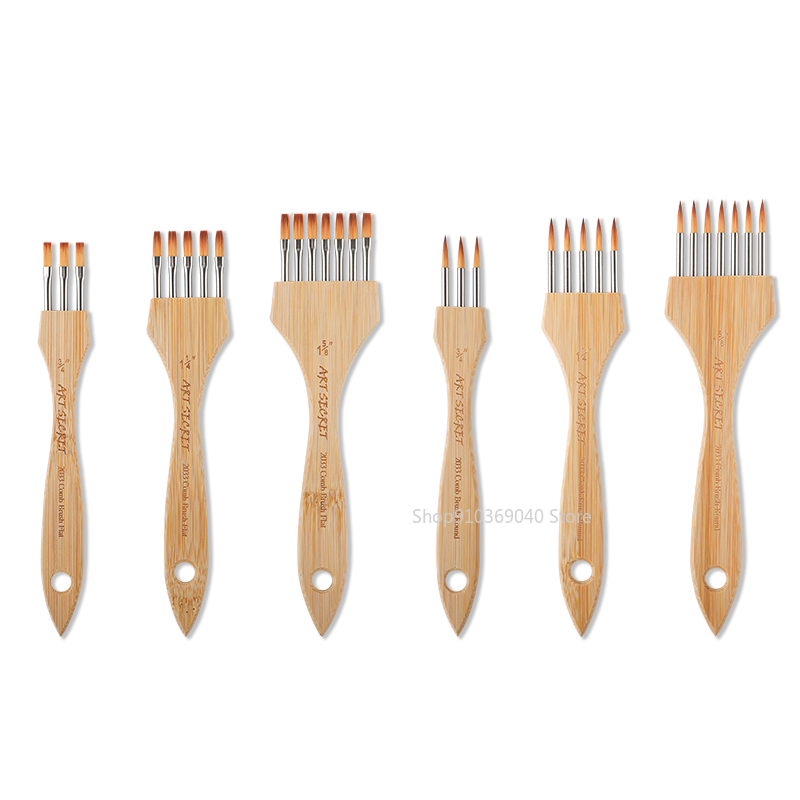 3 st/set flertandade kampenslar spetsiga/platta nylonblandade ull- och bokhandtag akrylfärgpenslar konstnärsmaterial