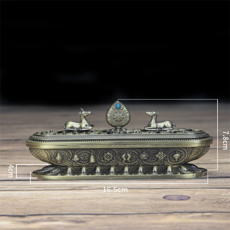 Copper Tibet Incense Burner Antique Handmade Incense Stick Holder Zen Buddhist Teahouse Home Office Decoration Crafts Ornaments: S Bronze