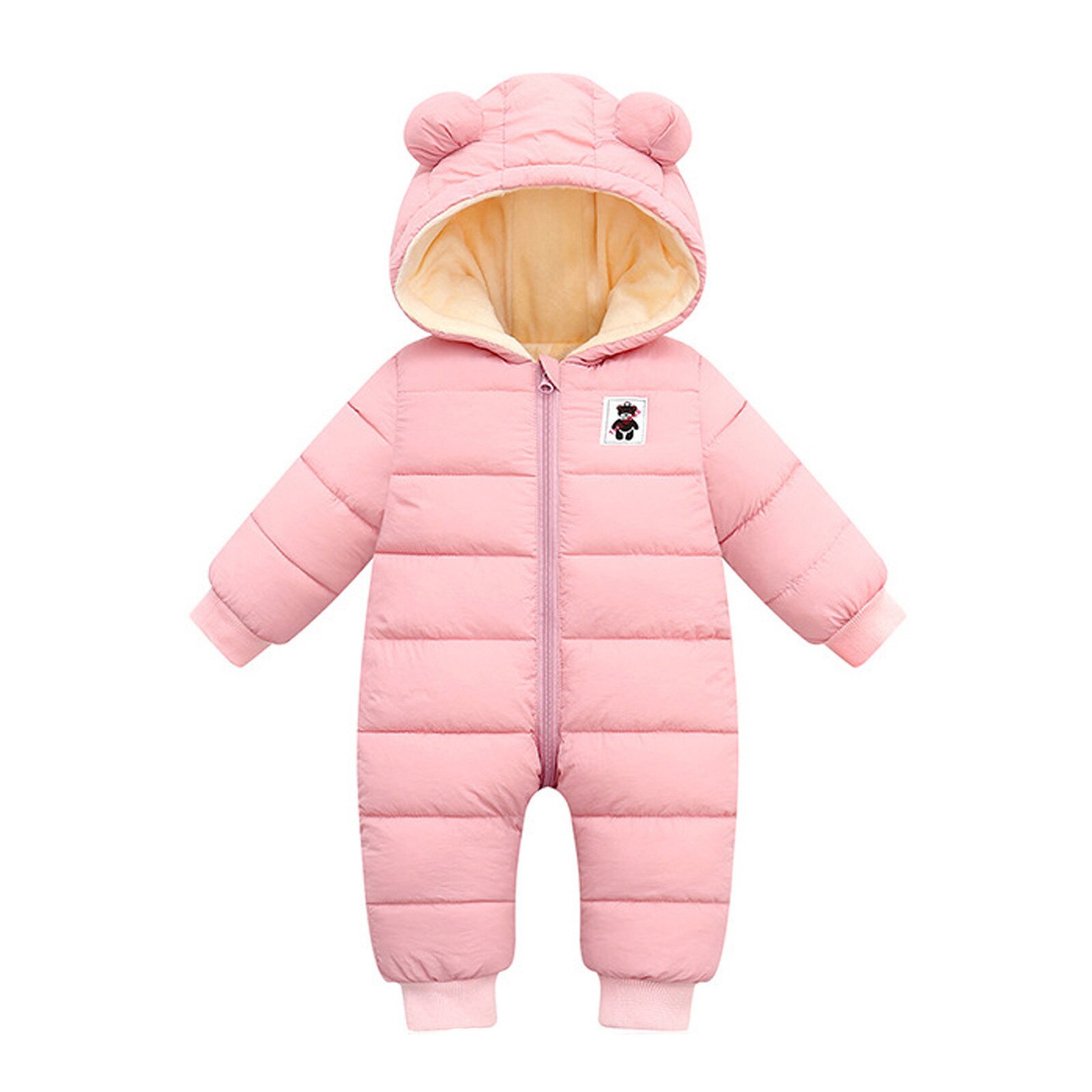 Inverno das crianças em geral do bebê meninas meninos macacão quente com capuz snowsuit à prova de vento macacão casaco acolchoado outwear roupas quentes 0-18m: Rosa / 18-24 Months