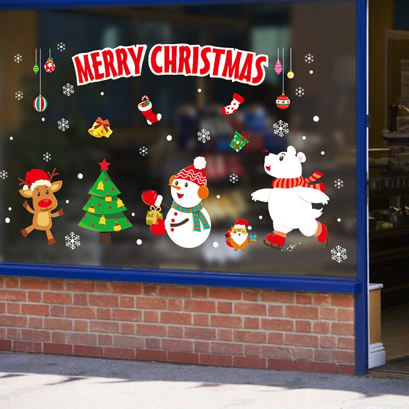 Glædelig jul aftagelige wallstickers butiksvindue glas klistermærker noel natal julepynt til hjemmet juleår: 12