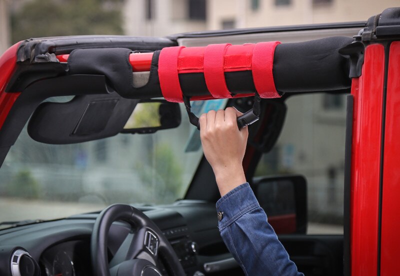 Sansour Car Roll Bar Grab Handle with Sunglasses Holder Storage Bag Armrest Pouch Bag Accessories for Jeep Wrangler CJ TJ JK JL