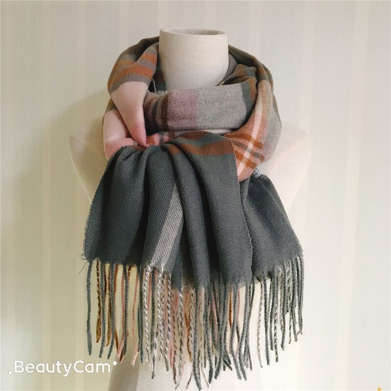 Direct Yellow Plaid Winter Scarf Shawl Women Wool Blends Poncho Wrap Female Tippet Stole Ladies Colorful Scarves Pashmina: Gray