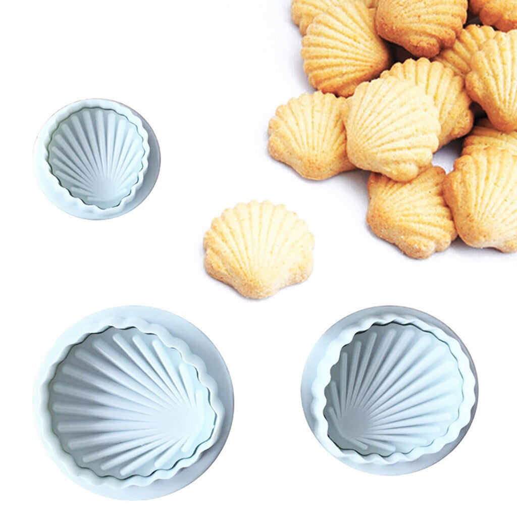 3 Stks/set Witte Grote Beroemde Sea Shell Vorm 3D Fondant Cakevorm Gereedschappen Bakvormen Fondant Mold Cookies Cutter Stempel Taart tool #25