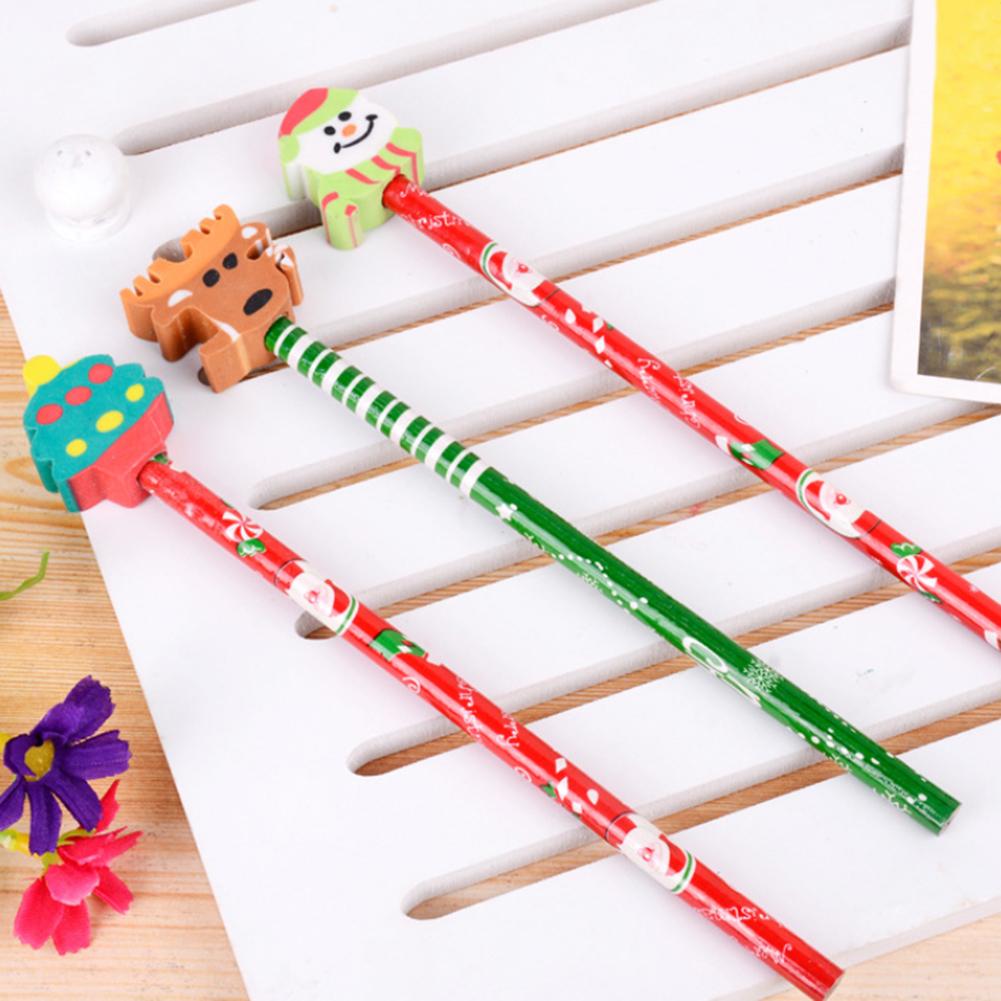 5PCS Cartoon Potlood Met Gum Kleurrijke Kerstcadeau Kleurrijke Kinderen Potlood