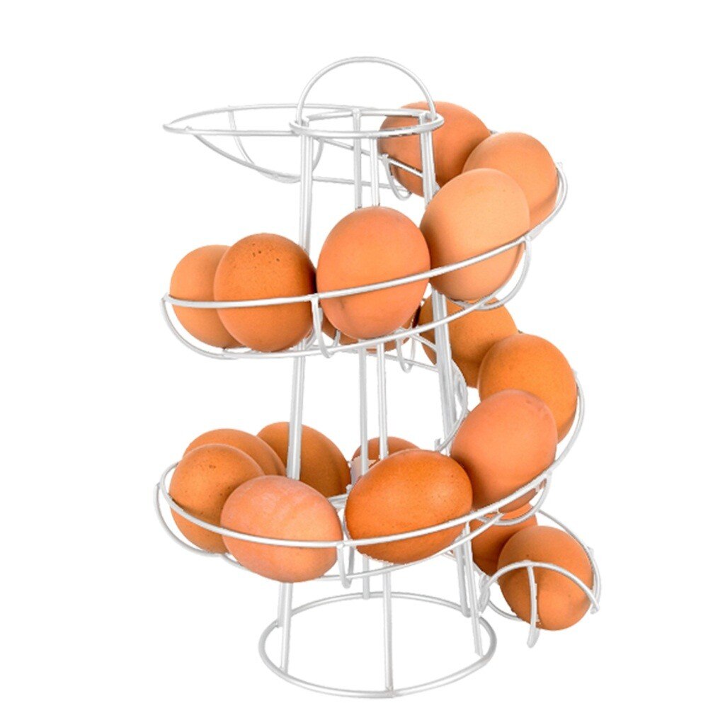 Egg Deluxe Spiraling Dispenser Rack Basket Storage Space Up To 24 Large Capacity Egg Case Holder Box Container Egg Racks Shelf: White 