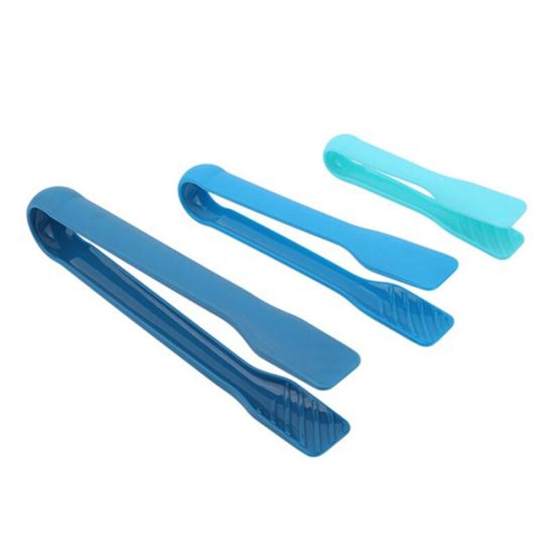 Pince de cuisine 3 pièces/ensemble en Silicone, en plastique, antidérapante, outils à salade pour barbecue, accessoires de cuisine pour Grill: BLEU CIEL