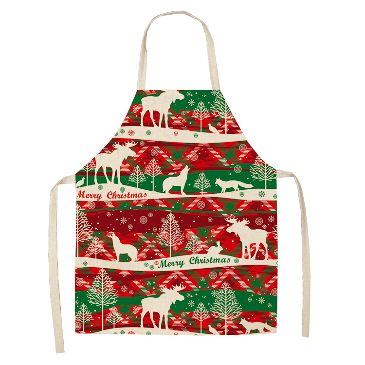 Christmas Printed Women Kitchen Aprons Waterproof Cooking oil-proof Cotton Linen Antifouling Chef Apron man kid aprons: S / Brown