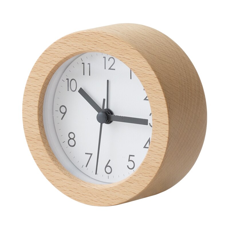 Simple wooden alarm clock student dormitory mute bedside small alarm clocks home desktop round clock mx9201625