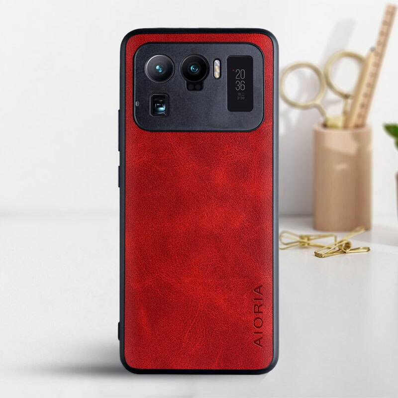 Telefoon Case Voor Xiaomi Mi 11 Ultra Coque Luxe Vintage Leather Skin Covers Voor Xiaomi Mi 11 Ultra Case Funda Capa: red