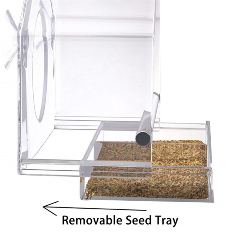 Akrylowy karmnik okienny dla ptaków z mocne przyssawki i tacę na nasiona, zewnętrzne karmniki dla ptaków dzikich, zięba, kardynał i niebieski