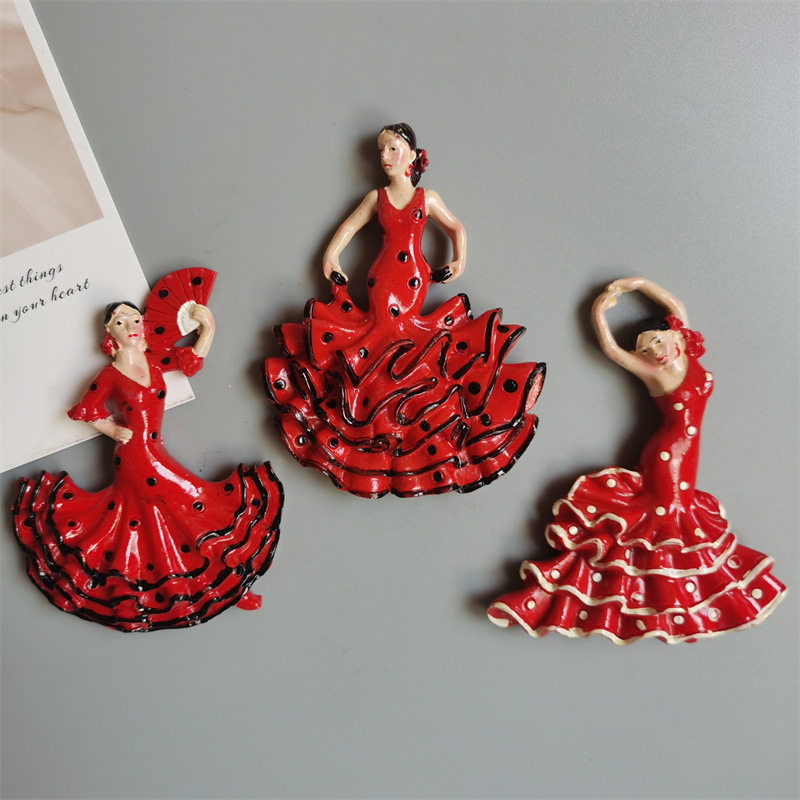 Imanes de nevera de Flamenco de España, bailarina española, decoración de recuerdo turístico, artesanía, pegatina magnética para refrigerador, colección de