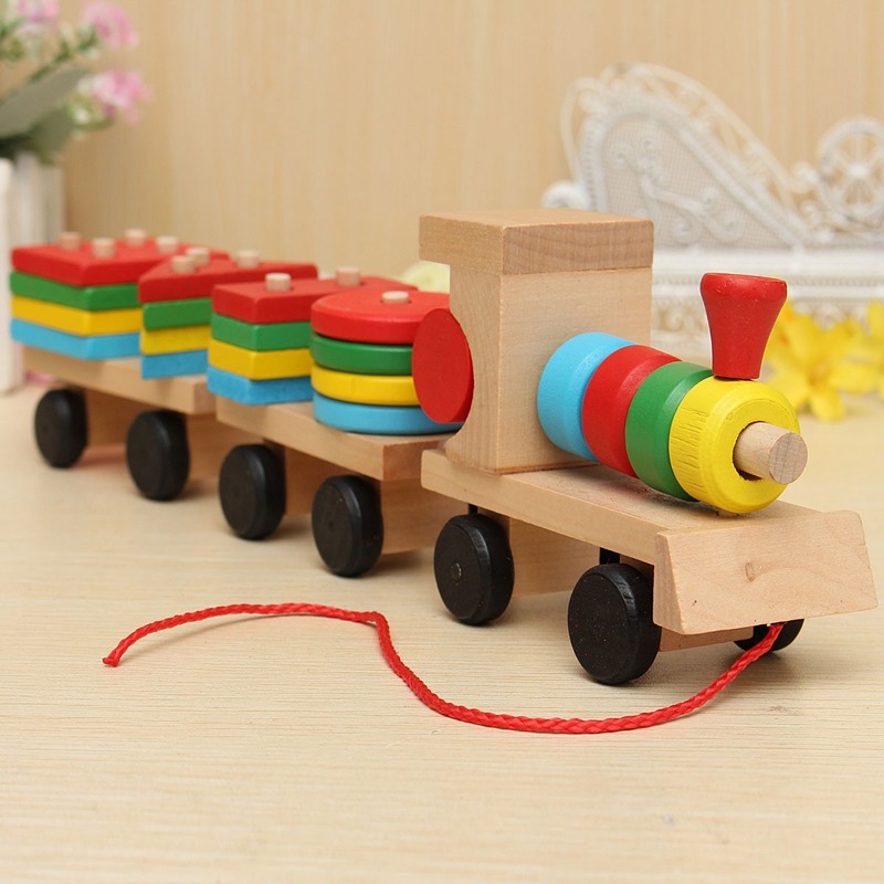 Wooden Train Building Blocks Educational Kids Baby Wooden Solid Stacking Train Toddler Block Toy for Children Birthday