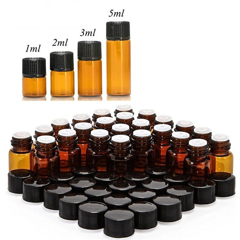 10 stk 1/2/3/5ml opbevaringsflasker med æterisk olie åbning brun reducer & hætte genopfyldelige flasker hætteglas kosmetisk beholder