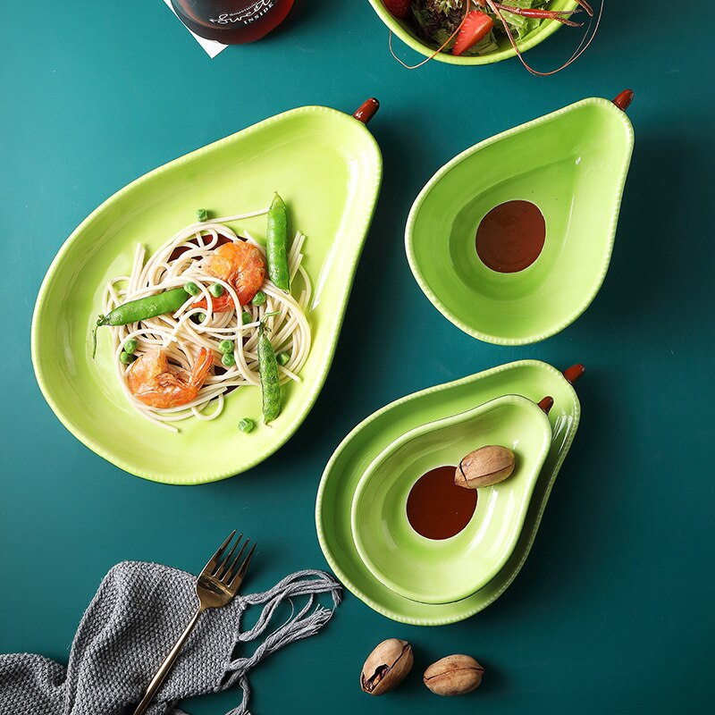 Avocado Color Ceramic Dish Salad Bowl Breakfast Cereal Bowl Dish Party Dessert Snack Fruit Dishes Plate Tray Photography Props