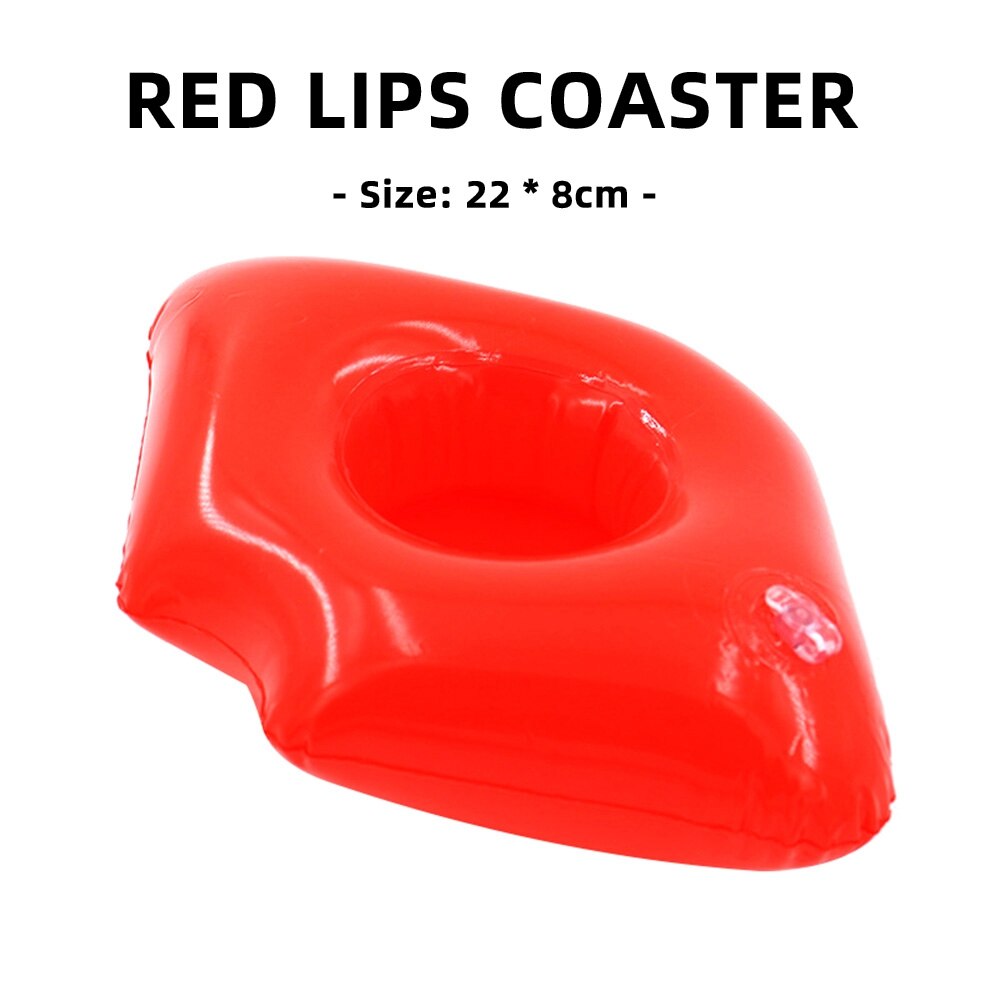 Coaster Inflatable PVC Donut Lemon Watermelon Pineapple Crab Love Cup Holder Inflatable Water Floating Cup Holder: red lips