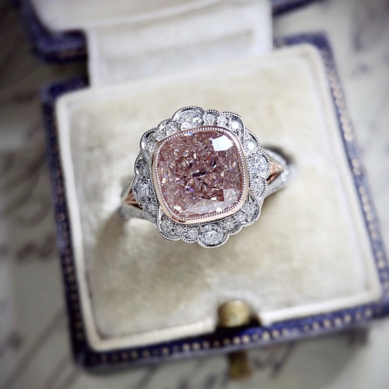 Exquisite Female Pink Square Rhinestone Ring Charming Women Wedding Engagement CZ Ring Jewelry Romantic Valentine's Day
