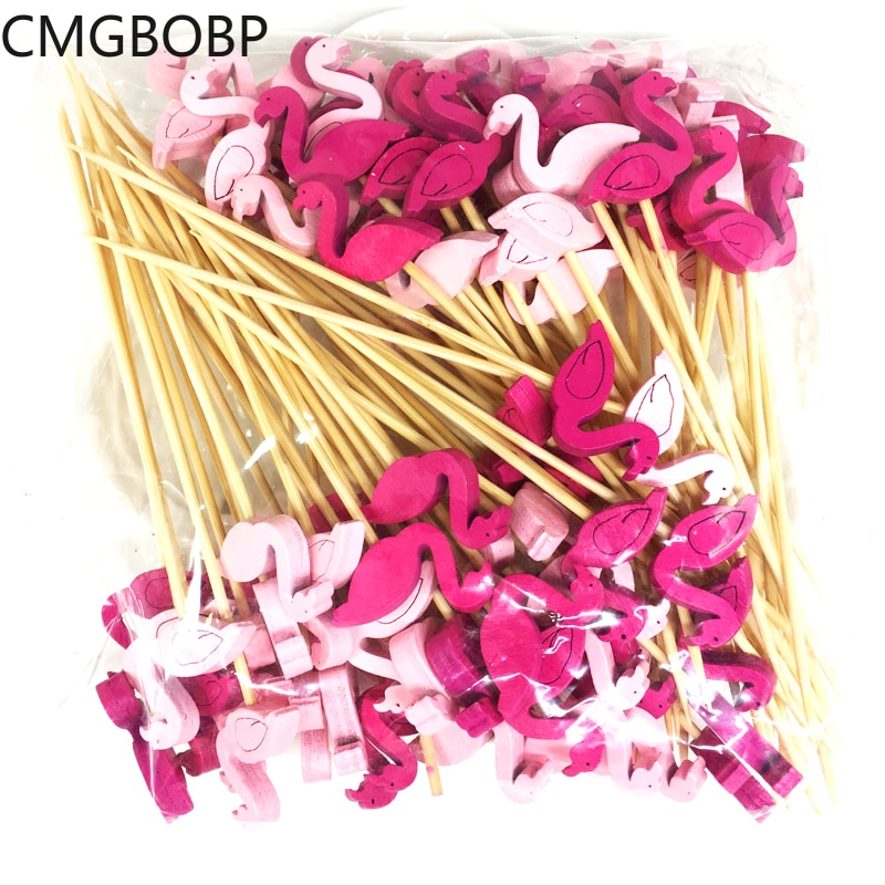 100 stk 12cm flamingo hjerte perle bambus plukke buffet cupcake frukt gaffel fest dessert salat pinne cocktail spyd til bryllup