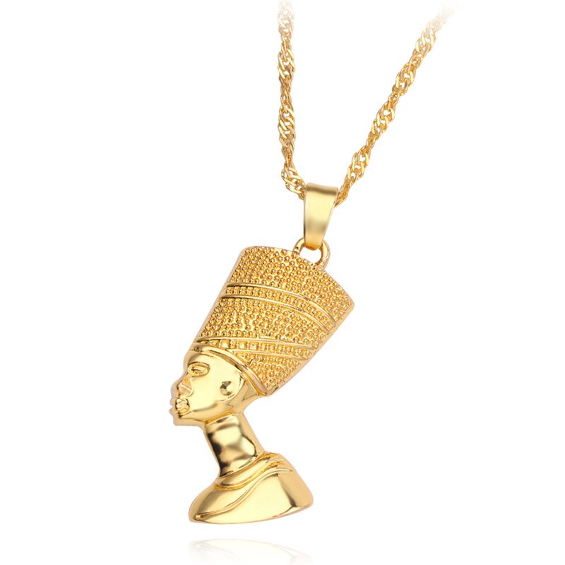 Ancient Egyptian Queen Nefertiti Pharaoh Pendant Necklace Gold Color for Women Men Jewelry Gold Silver Color Hip Hop Jewellery: XL0793