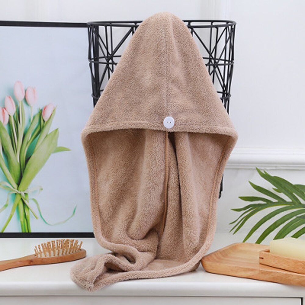2 stuks koraal fleece effen dames droog haar mutsen dames absorberend snel drogend lang haar absorberende handdoek verpakking tulband douchemuts: Koffie