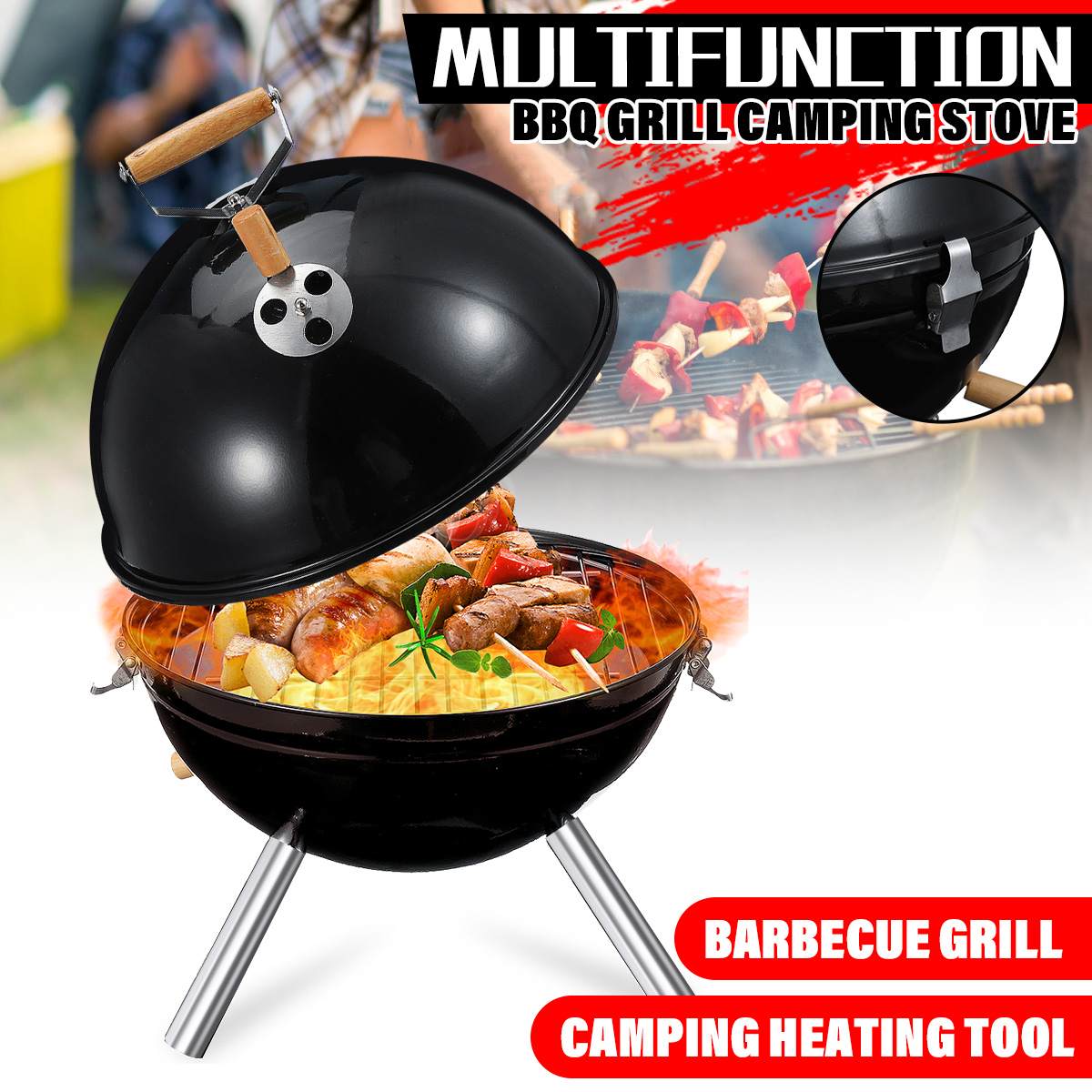 Stainless Steel Charcoal Barbecue Grill Non-stick Barbecue Grills Portable Outdoor BBQ Grill Round Carbon Oven Camping Stove