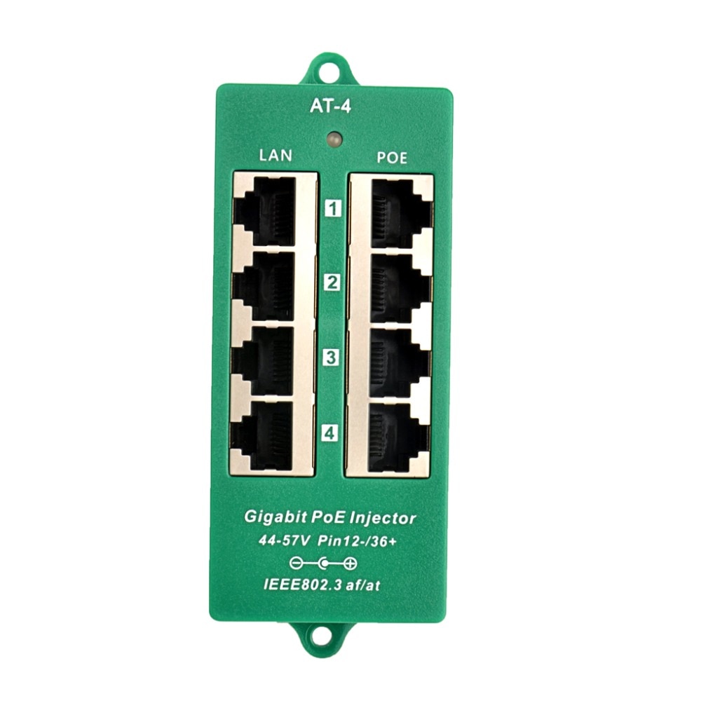 802.3at negotiating Gigabit PoE 4 Port Power over Ethernet Injector for 4 PoE Cameras like Cisco, MikroTik, Aruba, UBNT