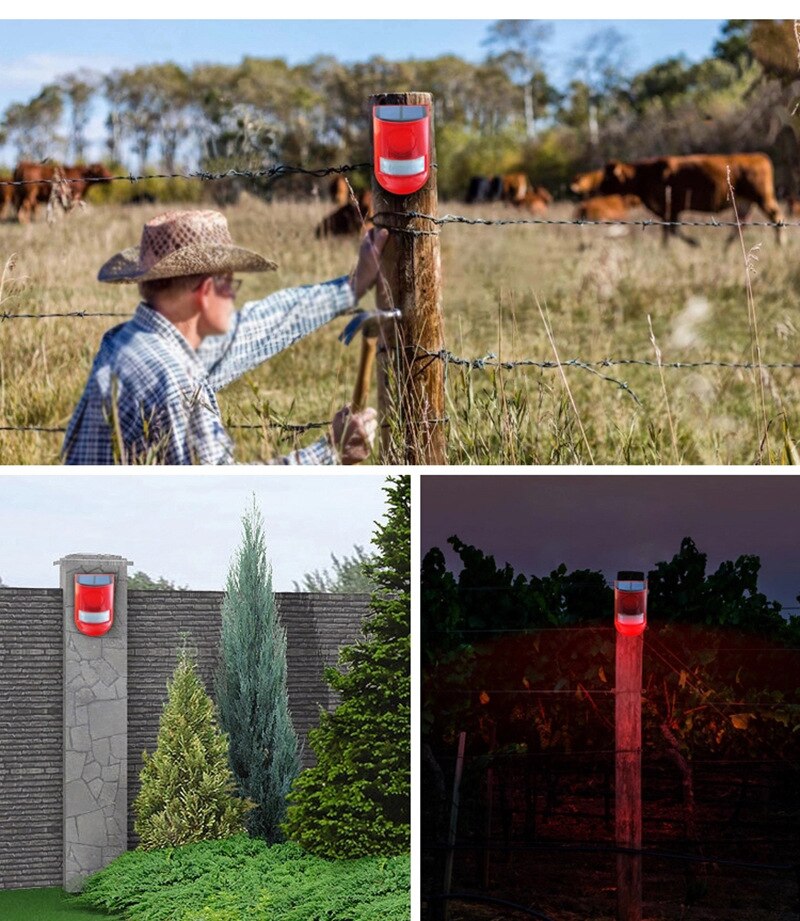 Solar Powered Sound Alarm Light Flashing LED Light Security Alarm System For Home Villa Farm Hacienda Outdoor Animal Repeller