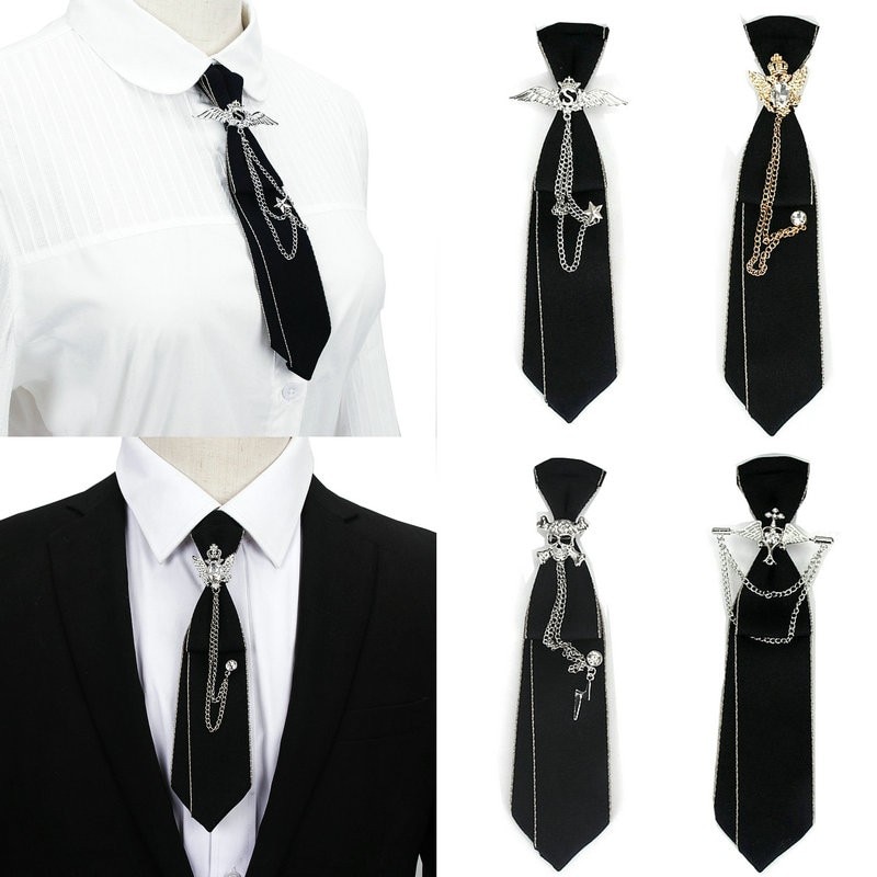 Corbata de cinta negra hecha a mano, joyería de diamantes de imitación de cristal, camisas Unisex, Collar para niños, corbatas para el cuello, uniforme escolar, corbata para mujer