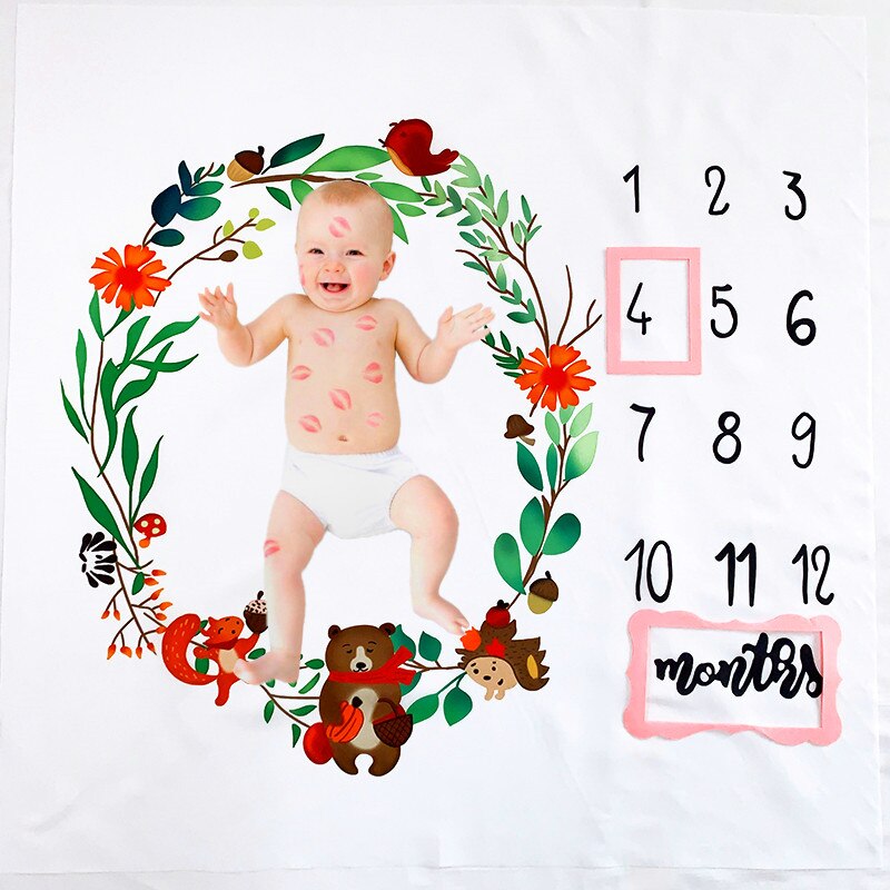 0-12M Newborn Baby Monthly Milestone Blanket Bear Stickers Frames Photo Props Background Diaper Boy Girl Backdrop Accessories
