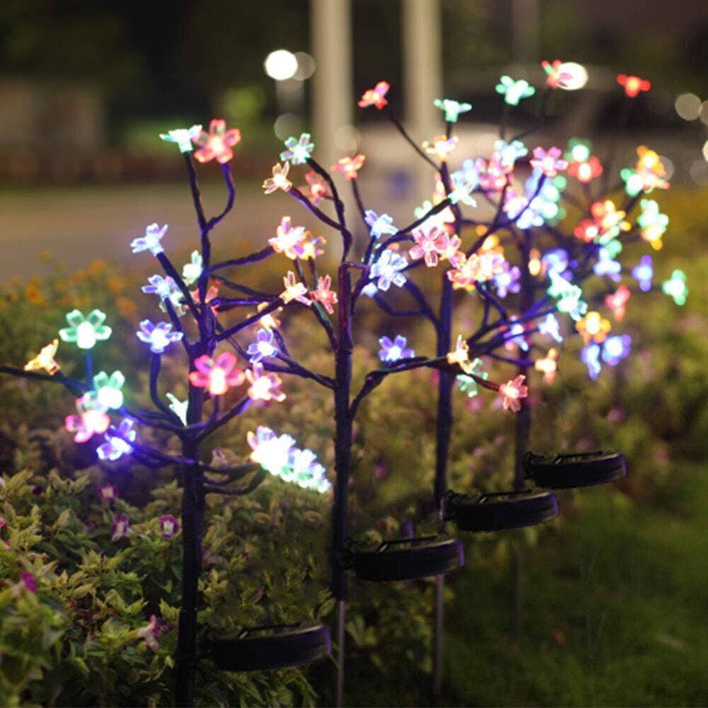 Luces solares para jardín, paquete de 2 luces solares para exteriores con 20 LED, flores de cerezo, luces de estaca solares impermeables para patio