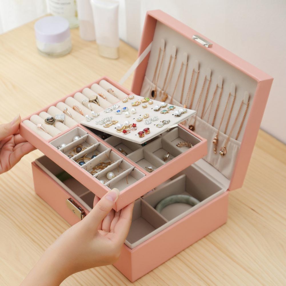 2 schichten Schmuck Box Halskette Ring Ohrringe Halter Schmuck Schatulle Organizer Schmuck Organizer Display Reise Schmuck Fall Boxen