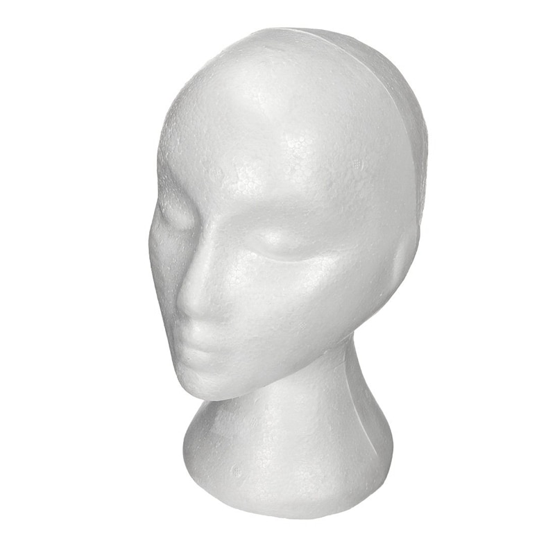 Cabeza de maniquí para mujer, expositor femenino de espuma (poliestireno) de 27,5x52cm para gorro, auriculares, accesorios para el cabello y pelucas,