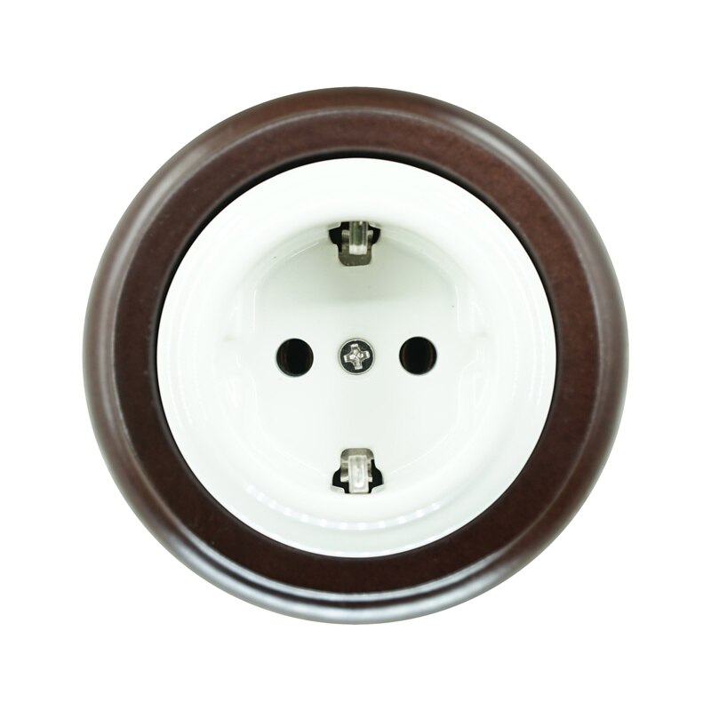 Retro porcelain switch ceramic rotary switch porcelain light switch With Wooden Frame: White
