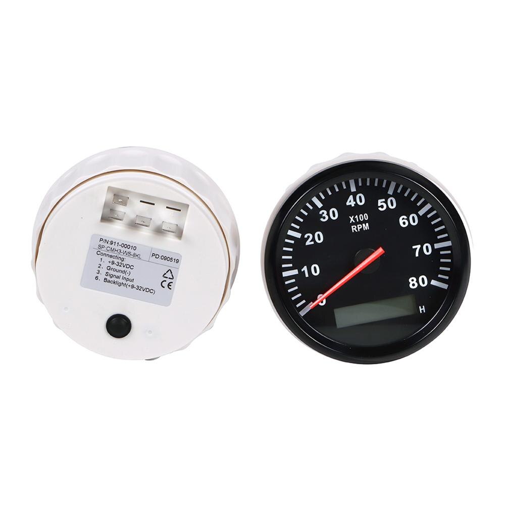 8K Boat Tachometer Marine Tacho Meter Gauge LCD Hourmeter 12V/24V 8000 RPM 85mm Boat Tachometer