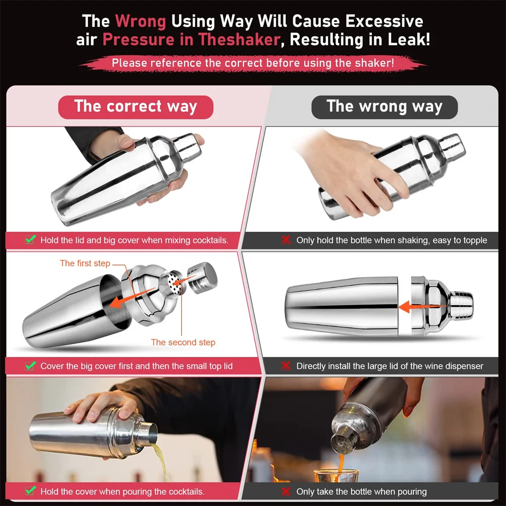 Bartender Cup Cocktail Shaker Bar Set Cocktail Tool for Drink Mixing Bar Tools Martini Shaker Liquor Pourer Muddler Spoon Jigger