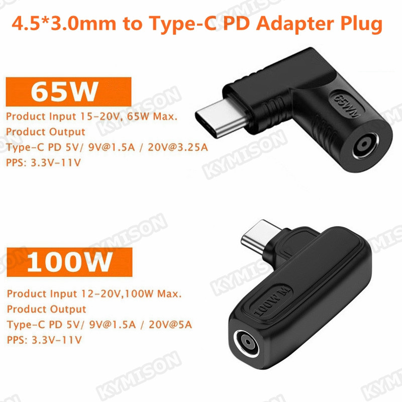 140W 100W DC 4.5X3.0mm to USB C PD Power Adapter Converter Plug for HP Laptop Charger to 5V 9V 20V Type C Fast Charging Cable