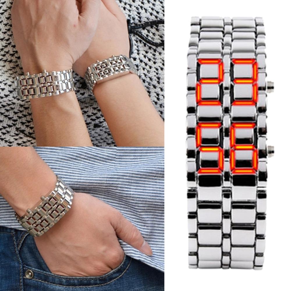Blauw Lava Led Digitale Heren Horloge Stijl Ijzer Zwart Zilveren Armband Geïnspireerd Elektronische Horloge Часы Мужские