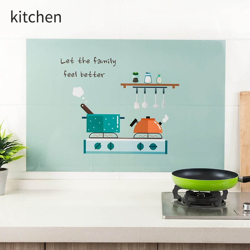 1Pcs Oil Proof Kitchen Decor Heat-resistant Wall Art Decal Self Adhesive Oven Dining Hall Wallpapers Wall Stickers Waterproof