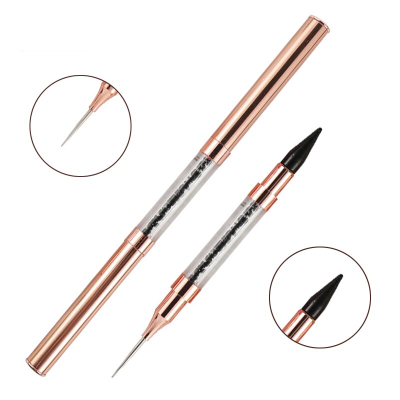BQAN-Bolígrafo de cera para punteo de Metal acrílico, dos cabezales, para recoger diamantes de imitación, lápiz para cera de uñas, herramienta artística para manicura: black black