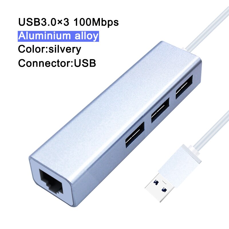 USB Hub 3.0 2.0 USB Ethernet RJ45 Hub100M/1000M Ethernet Adapter Multiple Expander Hub Network Card For Macbook Windows PC: Sliver USB3.0 100M