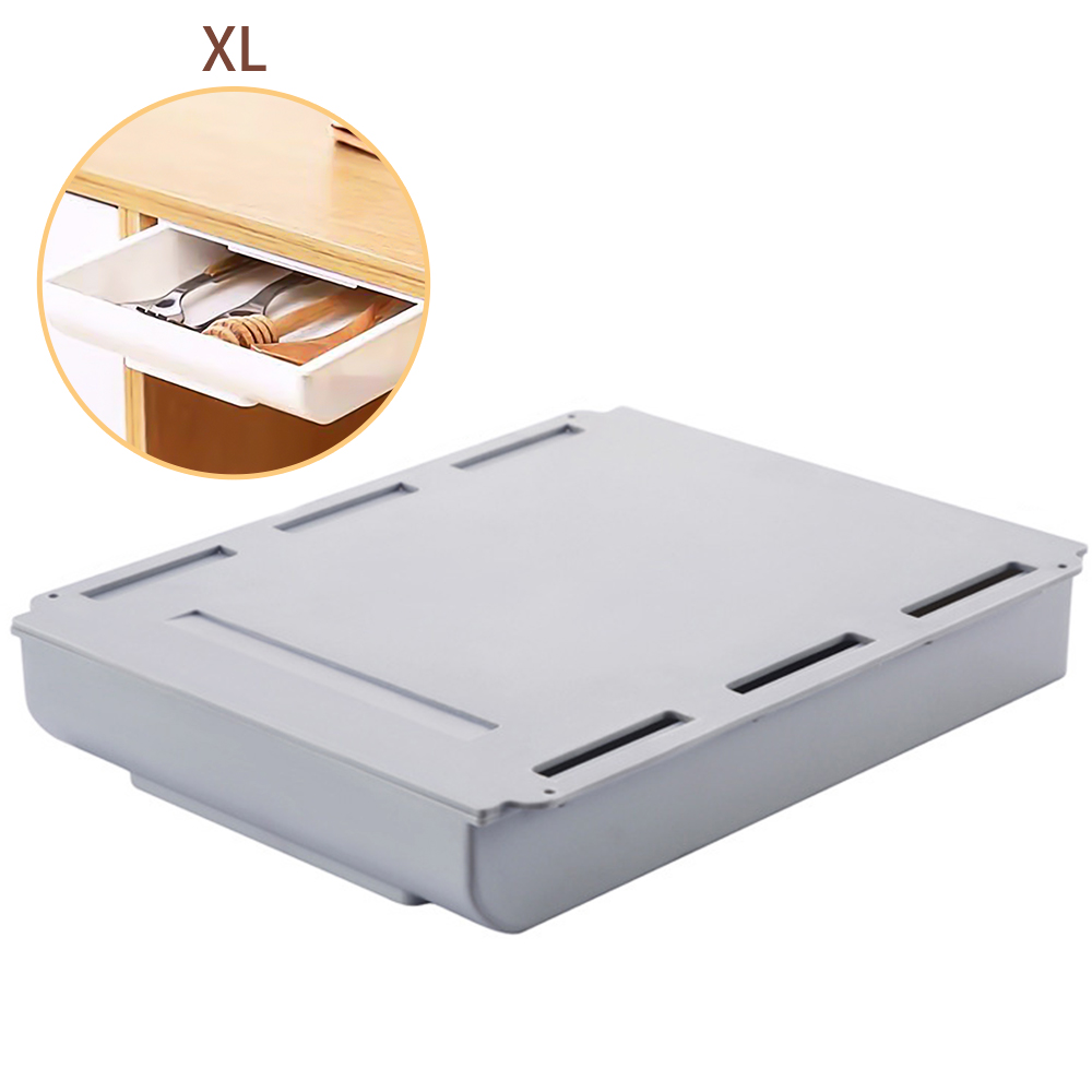 Creativity Self Stick Desk Drawer Hidden Storage Box Stationery Case Pencil Tray Pen Holder Makeup Organizer For Office Home: Grey     XL