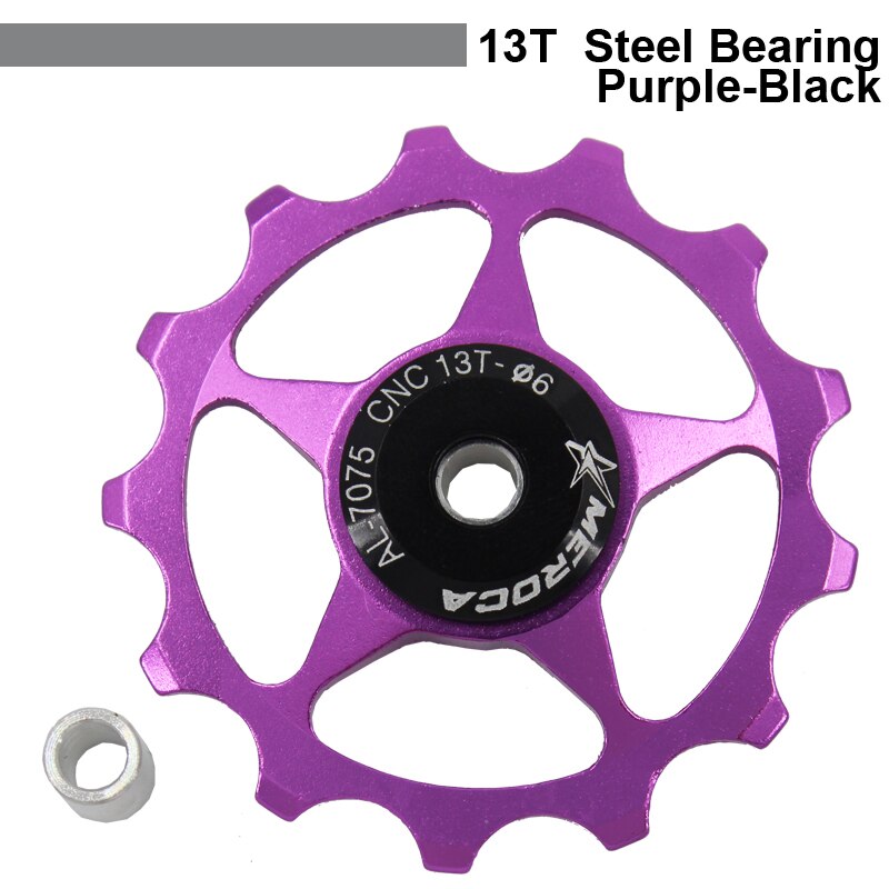 MEROCA MTB Bike 13T Alloy Jockey Wheel multicolour Bicycle Rear Derailleur Guide Pulley Steel Bearing: Purple-Black