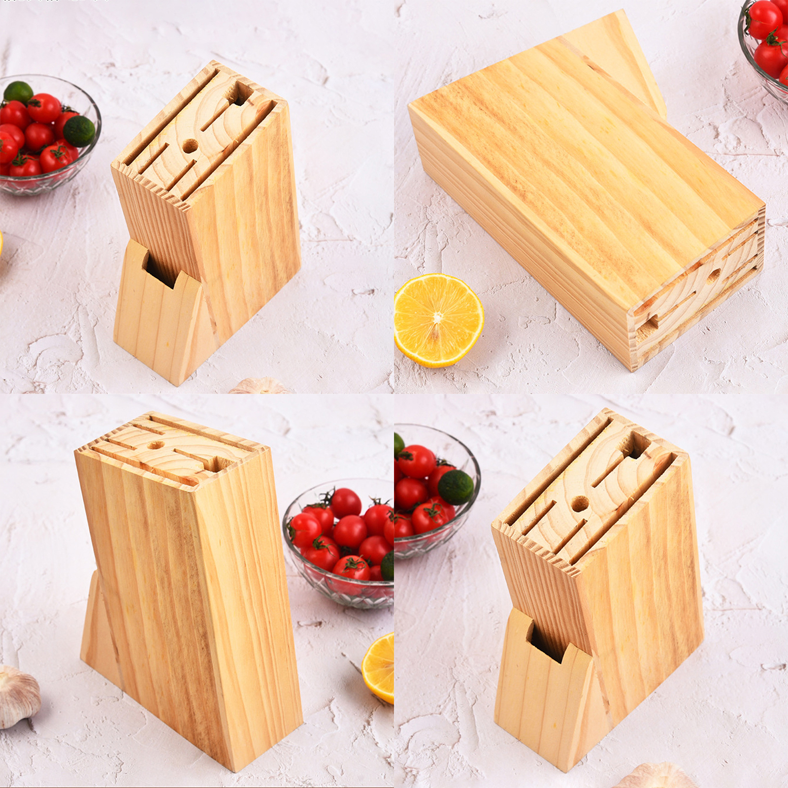 Universal Wooden Knife Block Holder Functional Bamboo Knife Block Stand Knives Storage Box Organizer Kitchen Accessories Tool