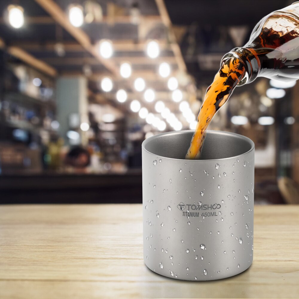 TOMSHOO 220/350/450/600ml Double Wall Titanium Water Cup Coffee Tea Mug for Home Office Outdoor Camping Hiking Picnic